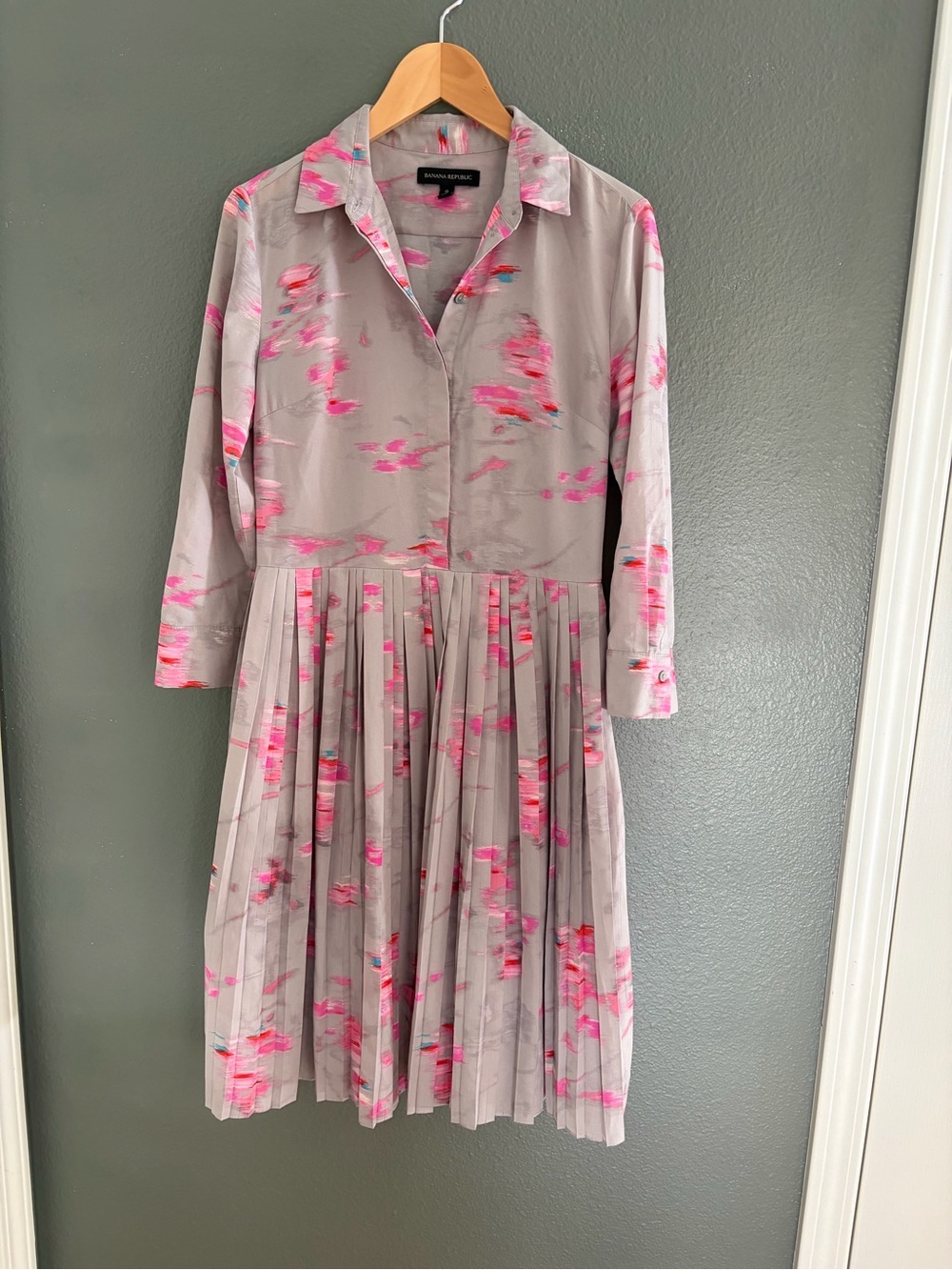 Banana Republic Gray Shirt Dress with Pink Floral Accents